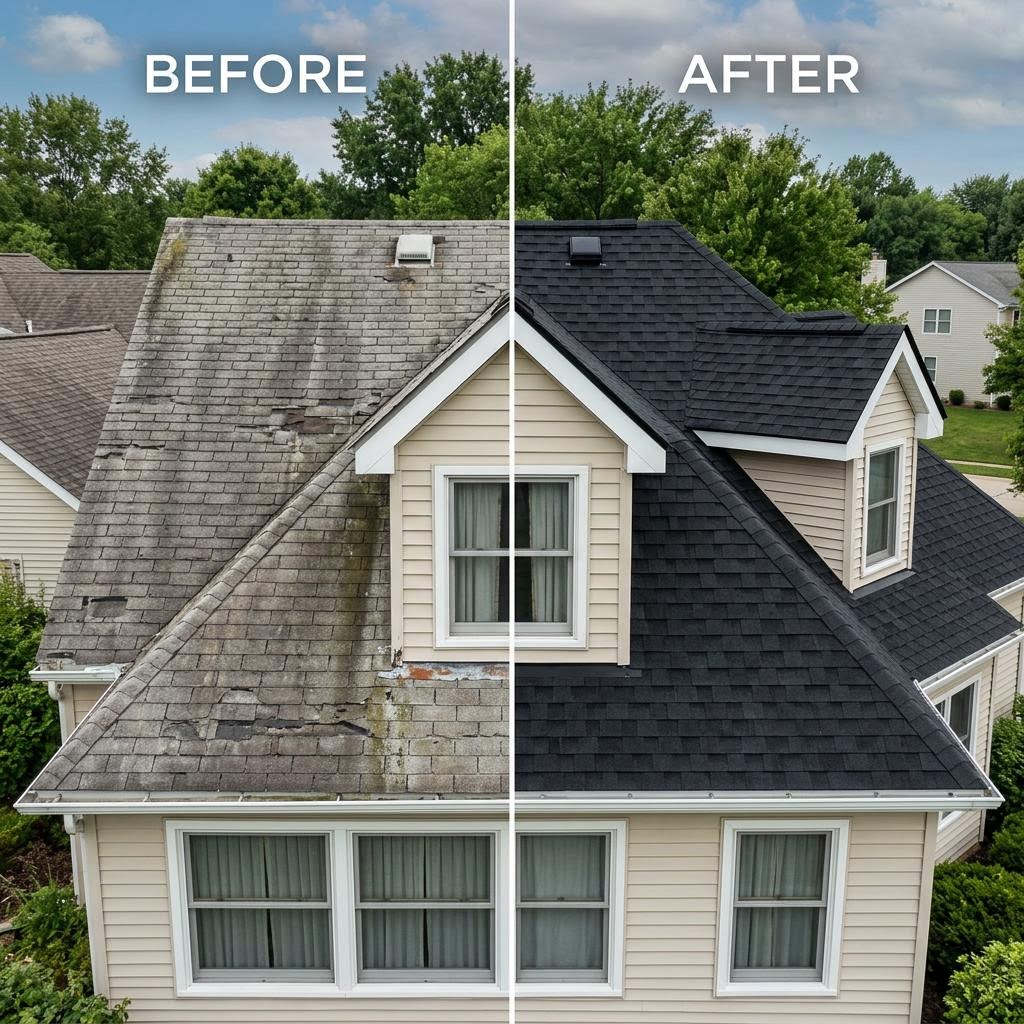 Before and after roof replacement in Niagara